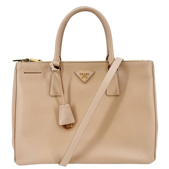 Prada  Galleria Double Zip Saffiano Leather Top Handle Tote Bag Beige - Picture 1 of 16